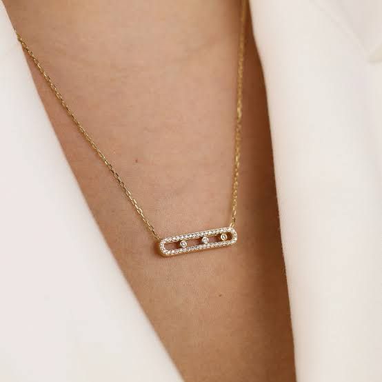 "Moving Crystals" Sliding Bar Necklace (Messika Style)