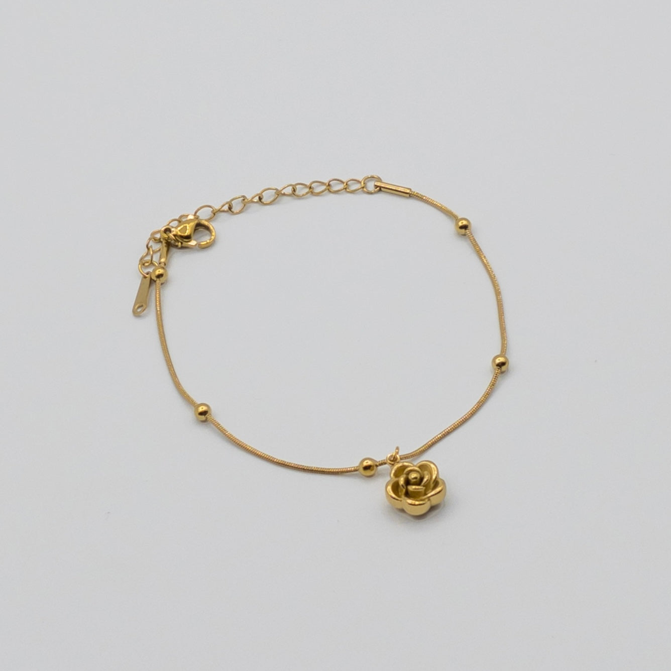 "Golden Rose" Beaded Snake Chain Bracelet (Anti-Tarnish)