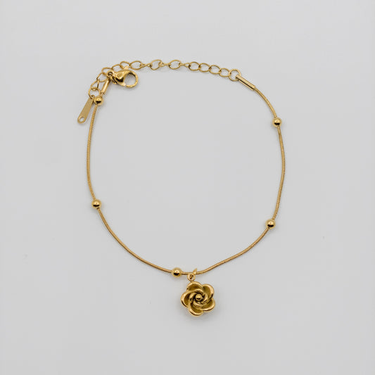 "Golden Rose" Beaded Snake Chain Bracelet (Anti-Tarnish)