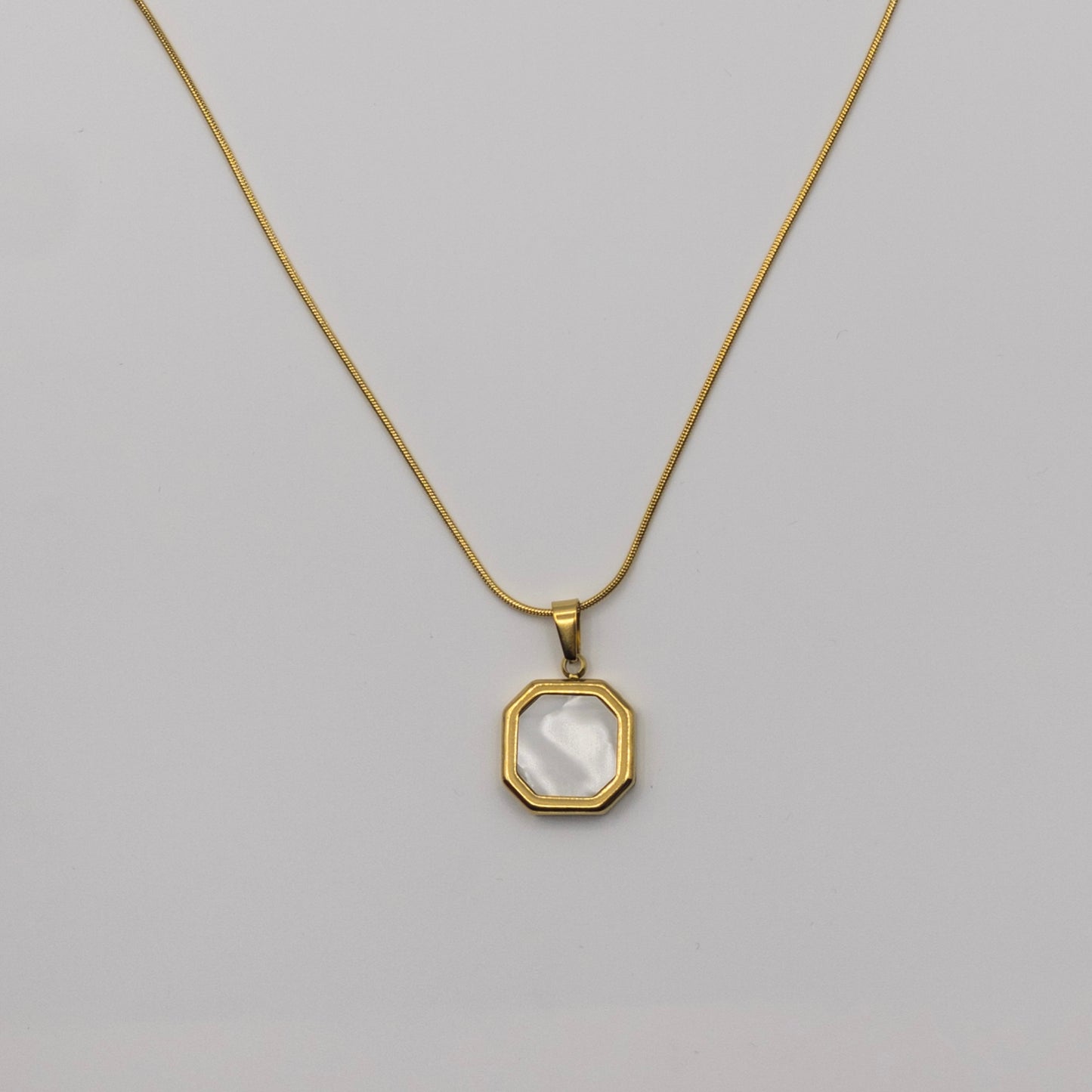 "Vintage Pearl" Octagon Pendant Necklace (Mother of Pearl Style)