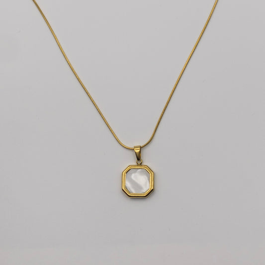 "Vintage Pearl" Octagon Pendant Necklace (Mother of Pearl Style)