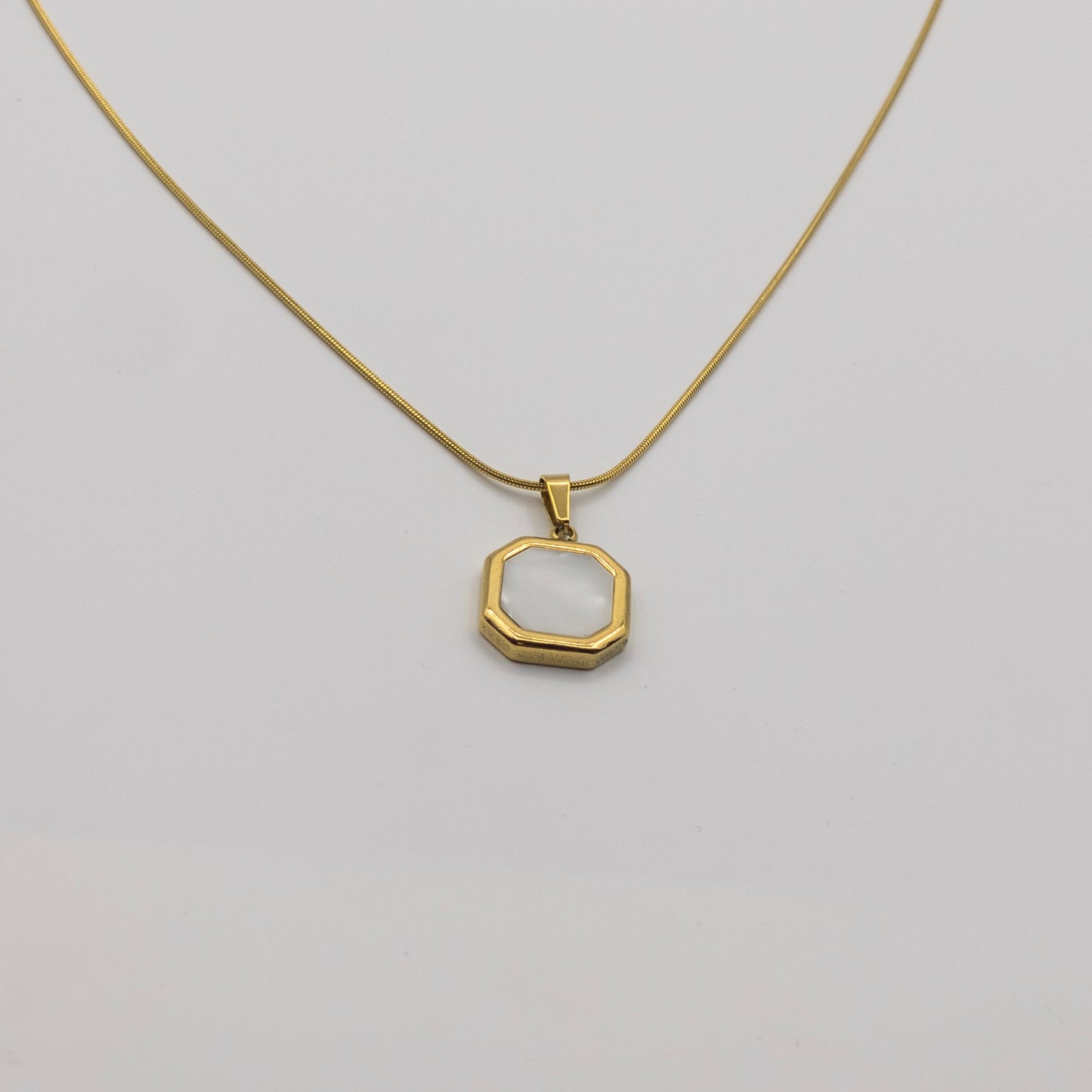 "Vintage Pearl" Octagon Pendant Necklace (Mother of Pearl Style)