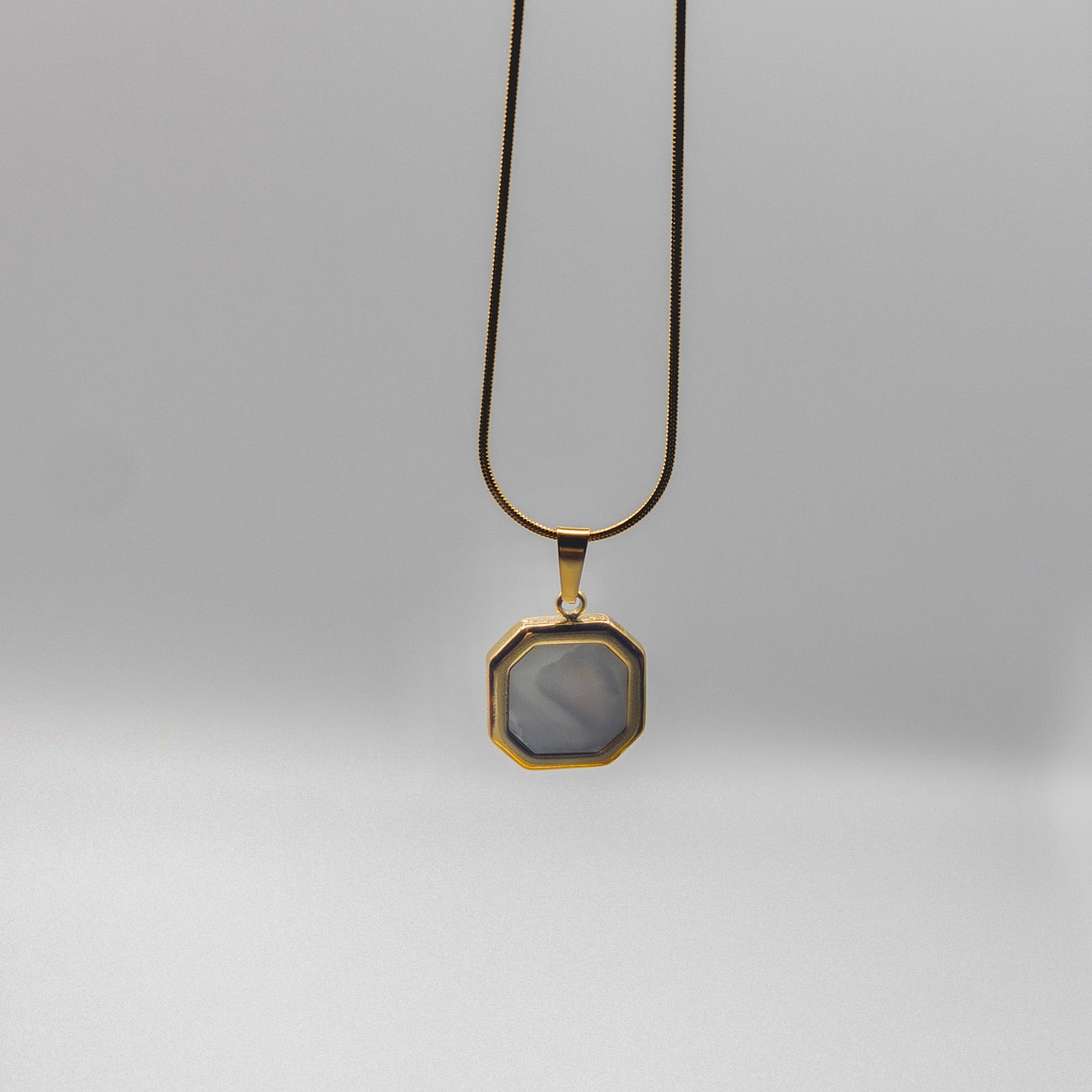 "Vintage Pearl" Octagon Pendant Necklace (Mother of Pearl Style)