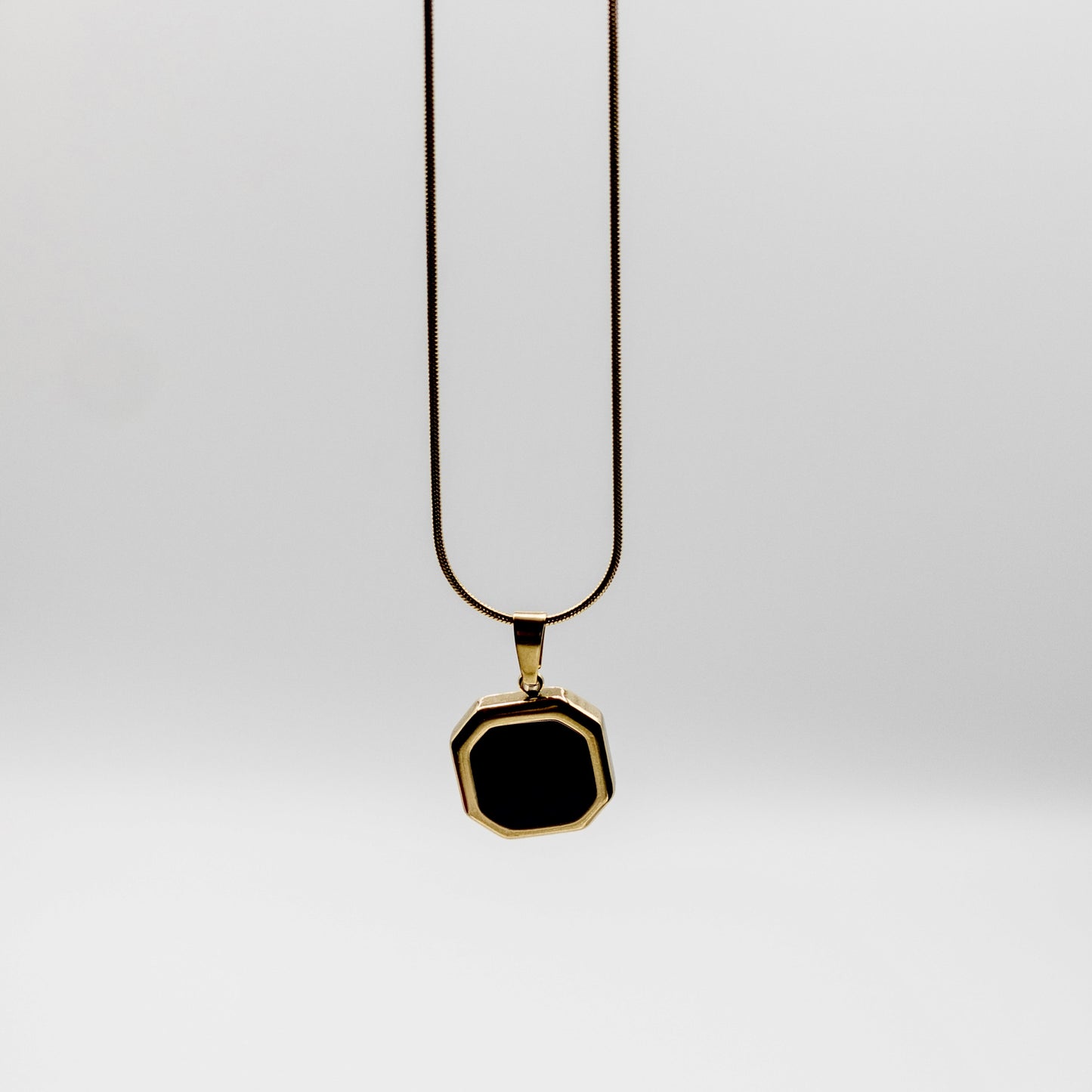 "Vintage Onyx" Black Octagon Pendant Necklace (Anti-Tarnish)