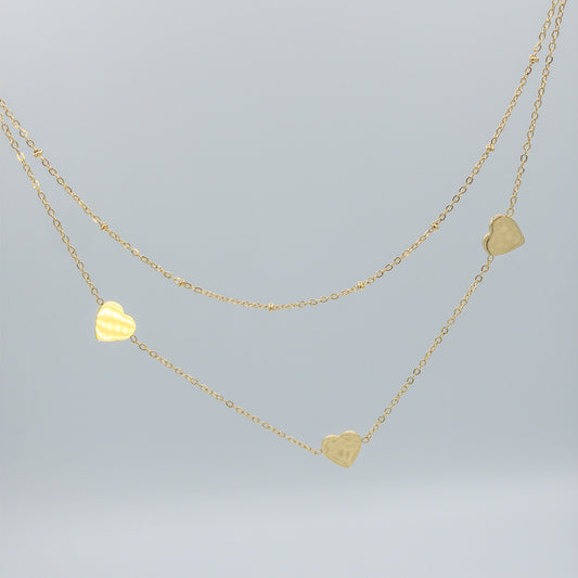 "Golden Hearts" Triple Heart Layered Necklace (Anti-Tarnish)