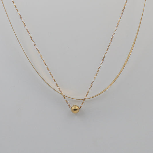 Golden Sphere Double-Layer Necklace (Snake Chain & Bead Pendant) - Anti Tarnish