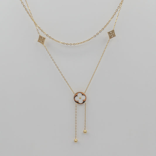 Double-Layer White Clover Lariat Necklace (Anti-Tarnish)