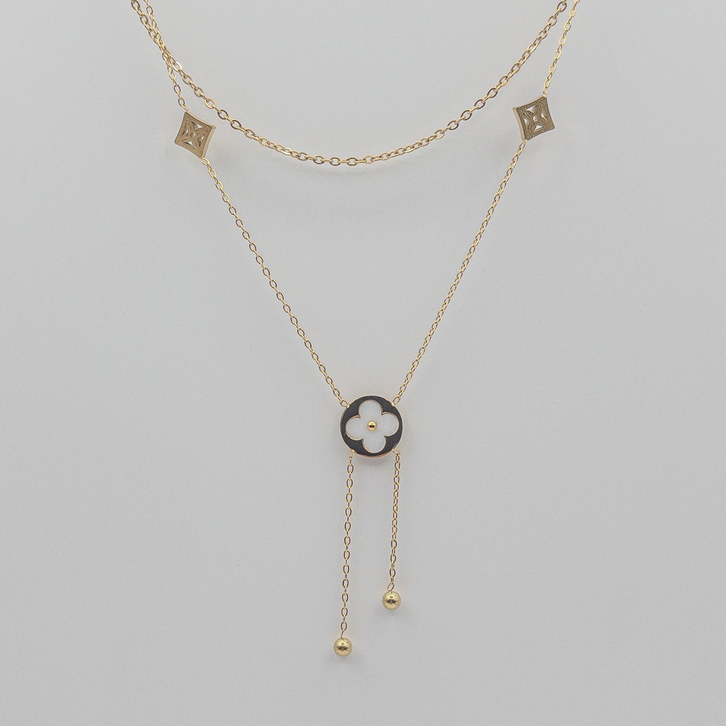 Double-Layer White Clover Lariat Necklace (Anti-Tarnish)