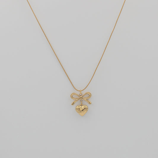 "Coquette" Golden Bow & Dangling Heart Necklace