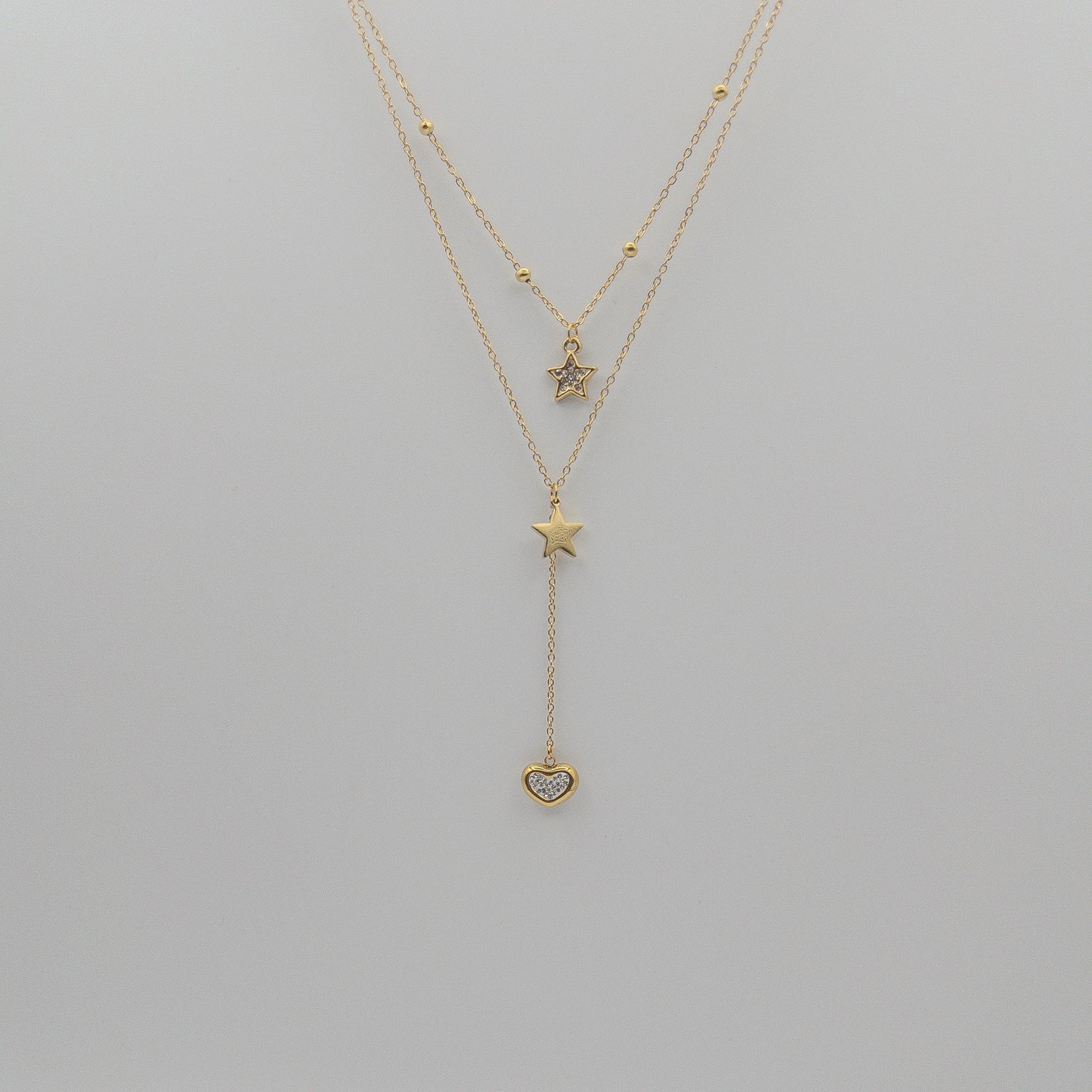 Double-Layer Star & Heart Lariat Necklace (Anti-Tarnish)