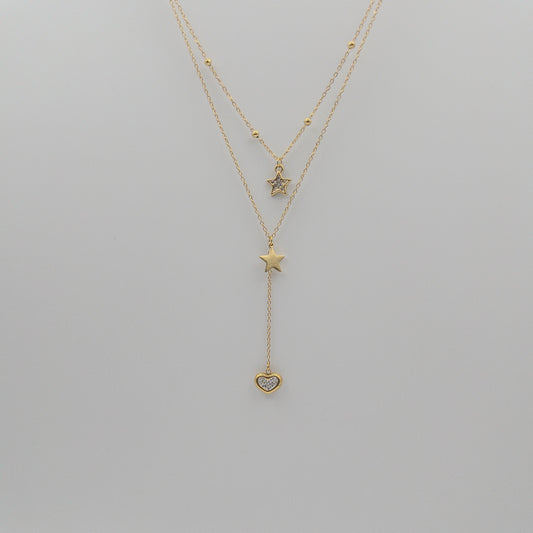 Double-Layer Star & Heart Lariat Necklace (Anti-Tarnish)