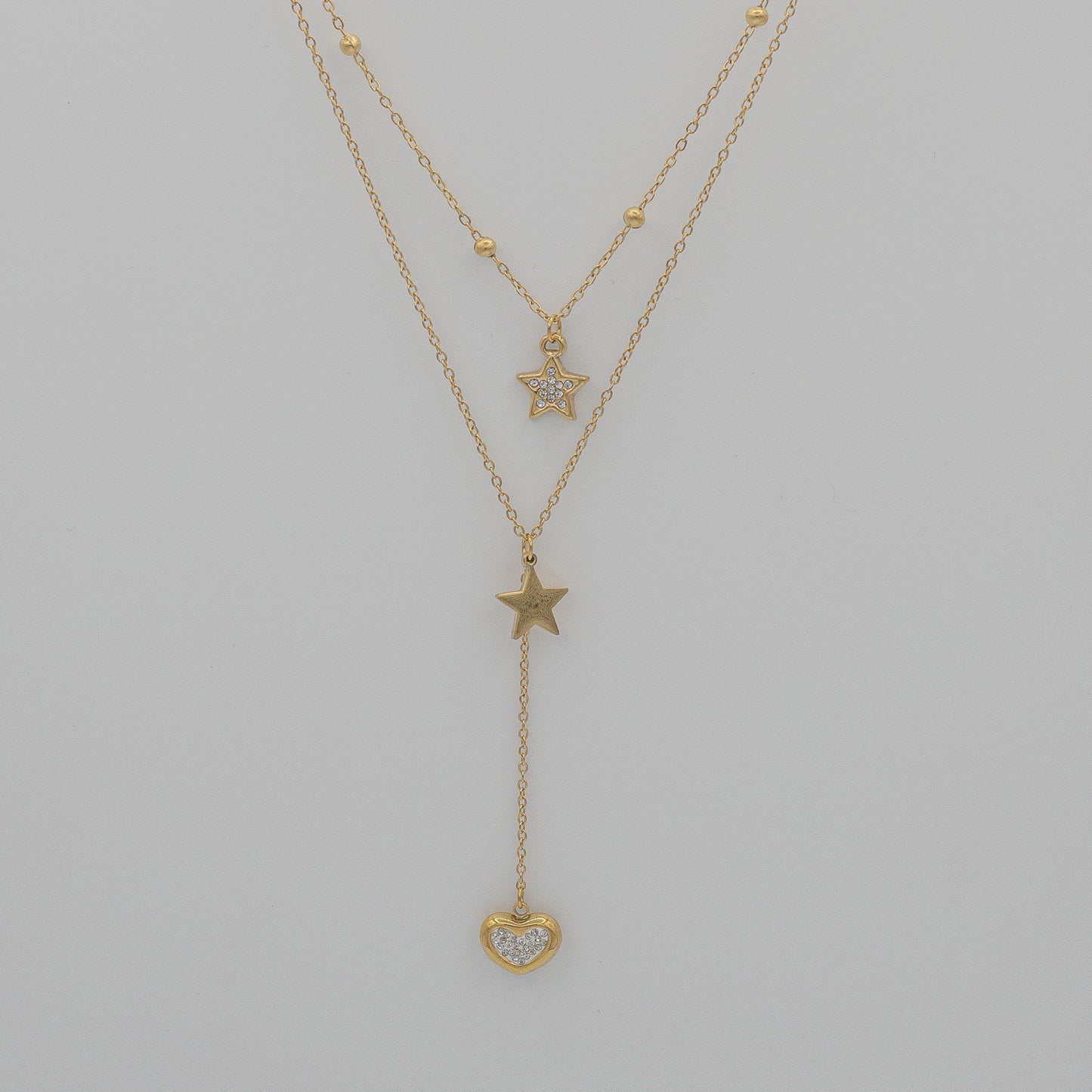 Double-Layer Star & Heart Lariat Necklace (Anti-Tarnish)
