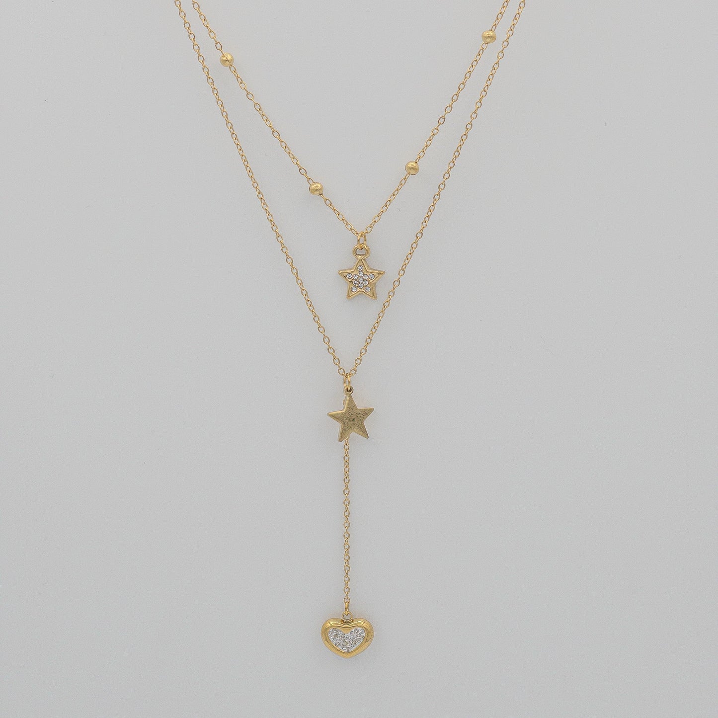 Double-Layer Star & Heart Lariat Necklace (Anti-Tarnish)