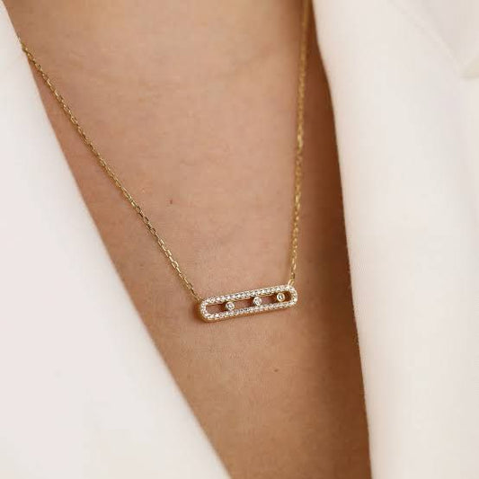 "Moving Crystals" Sliding Bar Necklace (Messika Style)