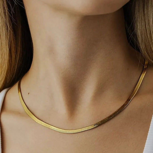 The "Liquid Gold" Flat Snake Chain Necklace (Herringbone)